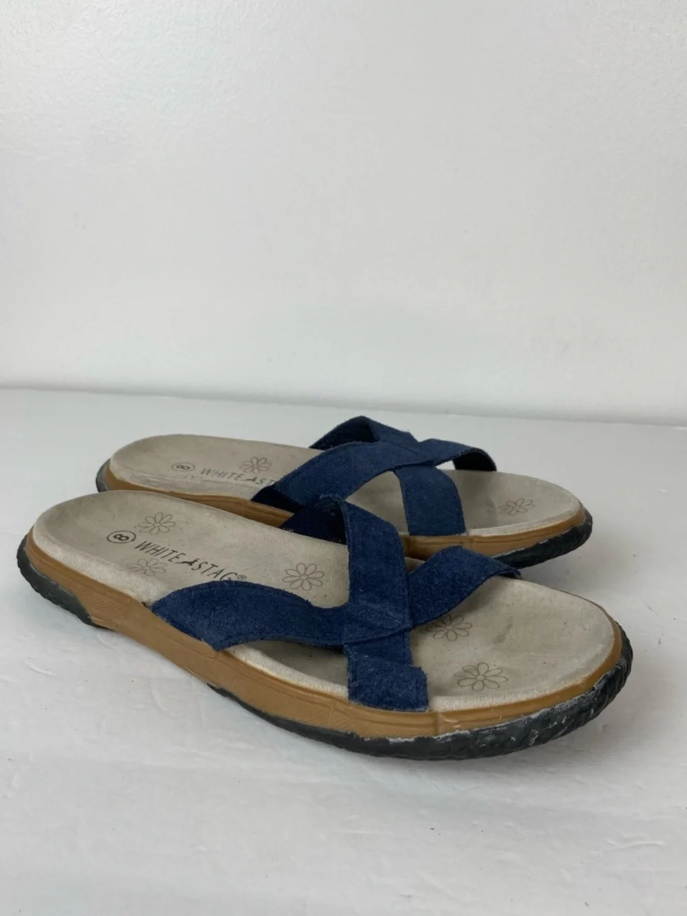 White Stag Maya Women's Sandals Sz 8 Crisscross Blue Suede Leather Boho Outdoor